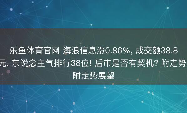乐鱼体育官网 海浪信息涨0.86%， 成交额38.83亿元， 东说念主气排行38位! 后市是否有契机? 附走势展望